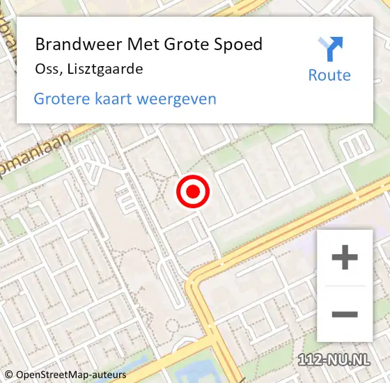 Locatie op kaart van de 112 melding: Brandweer Met Grote Spoed Naar Oss, Lisztgaarde op 27 augustus 2023 08:45