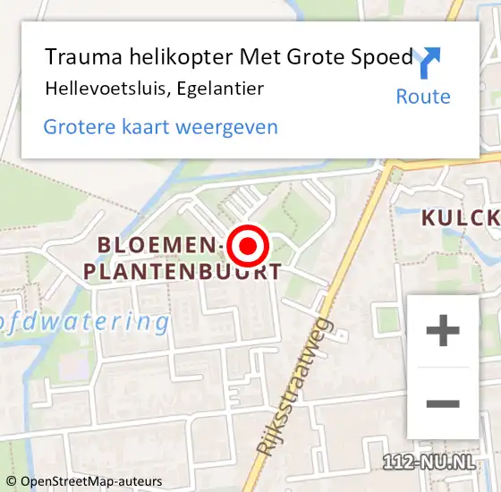 Locatie op kaart van de 112 melding: Trauma helikopter Met Grote Spoed Naar Hellevoetsluis, Egelantier op 27 augustus 2023 09:30