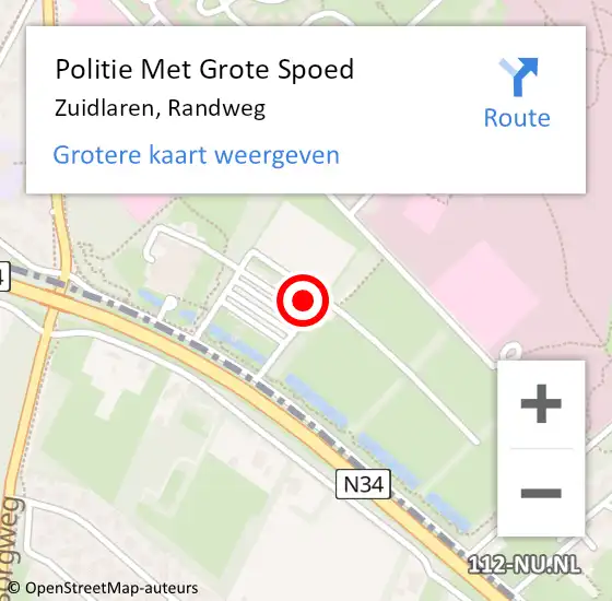 Locatie op kaart van de 112 melding: Politie Met Grote Spoed Naar Zuidlaren, Randweg op 27 augustus 2023 09:45