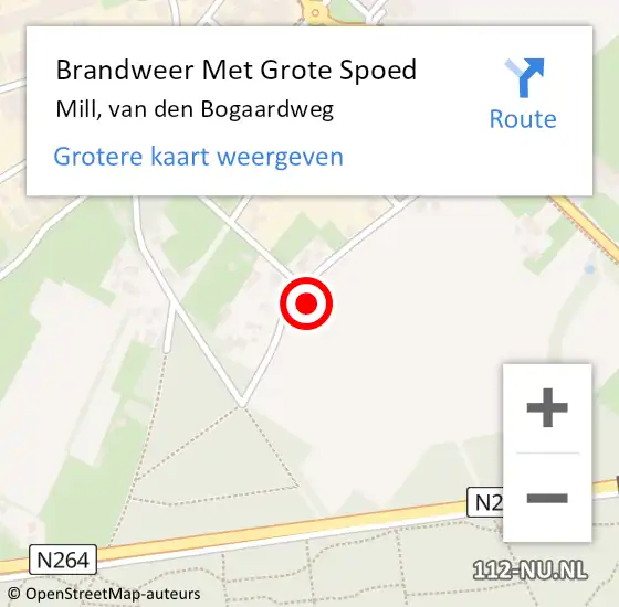 Locatie op kaart van de 112 melding: Brandweer Met Grote Spoed Naar Mill, van den Bogaardweg op 27 augustus 2023 09:58