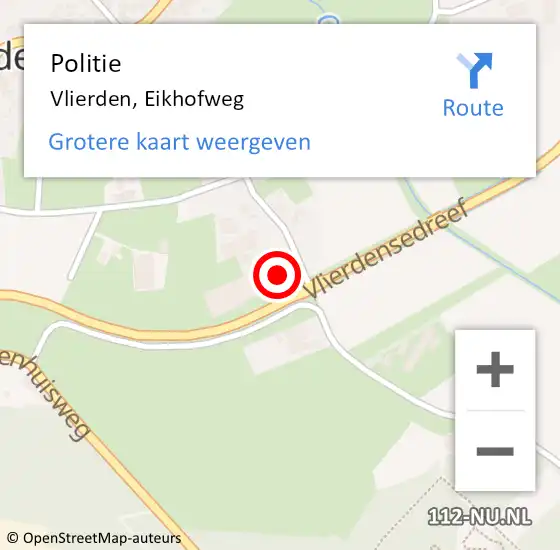 Locatie op kaart van de 112 melding: Politie Vlierden, Eikhofweg op 27 augustus 2023 10:07
