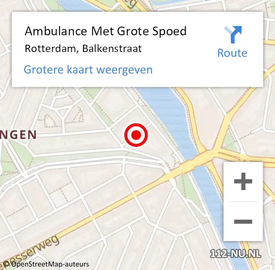 Locatie op kaart van de 112 melding: Ambulance Met Grote Spoed Naar Rotterdam, Balkenstraat op 27 augustus 2023 10:11