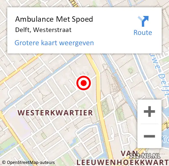 Locatie op kaart van de 112 melding: Ambulance Met Spoed Naar Delft, Westerstraat op 27 augustus 2023 10:18