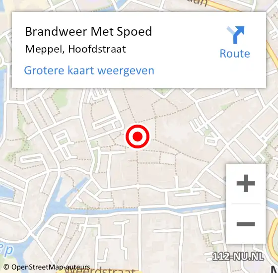 Locatie op kaart van de 112 melding: Brandweer Met Spoed Naar Meppel, Hoofdstraat op 27 augustus 2023 10:36