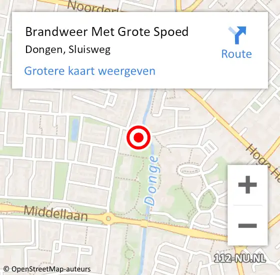 Locatie op kaart van de 112 melding: Brandweer Met Grote Spoed Naar Dongen, Sluisweg op 27 augustus 2023 11:48