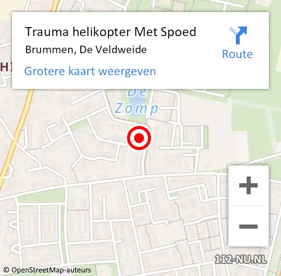 Locatie op kaart van de 112 melding: Trauma helikopter Met Spoed Naar Brummen, De Veldweide op 27 augustus 2023 12:09