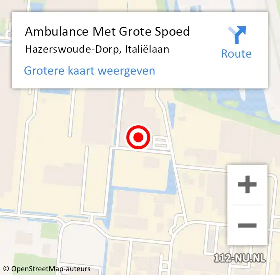 Locatie op kaart van de 112 melding: Ambulance Met Grote Spoed Naar Hazerswoude-Dorp, Italiëlaan op 27 augustus 2023 12:28