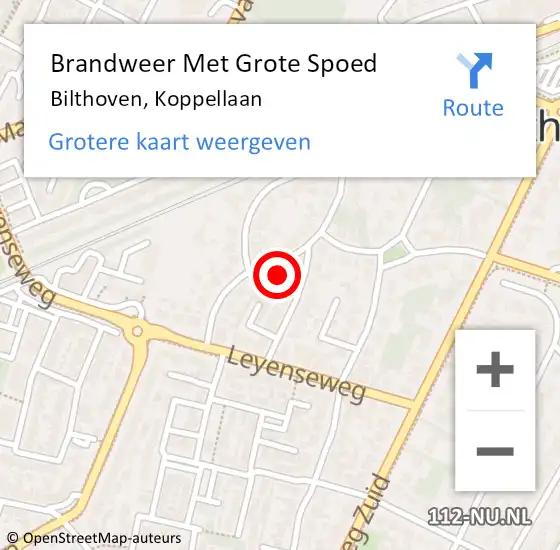 Locatie op kaart van de 112 melding: Brandweer Met Grote Spoed Naar Bilthoven, Koppellaan op 27 augustus 2023 12:34