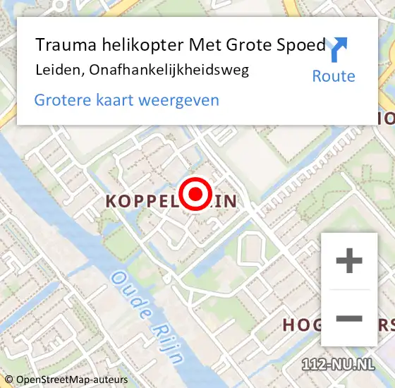 Locatie op kaart van de 112 melding: Trauma helikopter Met Grote Spoed Naar Leiden, Onafhankelijkheidsweg op 27 augustus 2023 13:08