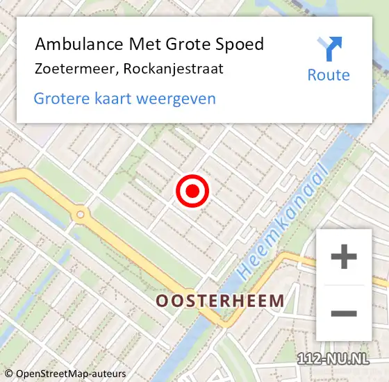 Locatie op kaart van de 112 melding: Ambulance Met Grote Spoed Naar Zoetermeer, Rockanjestraat op 27 augustus 2023 13:10