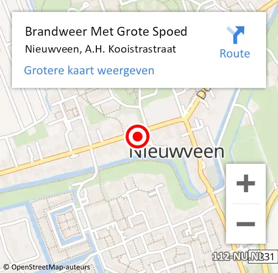 Locatie op kaart van de 112 melding: Brandweer Met Grote Spoed Naar Nieuwveen, A.H. Kooistrastraat op 27 augustus 2023 13:19