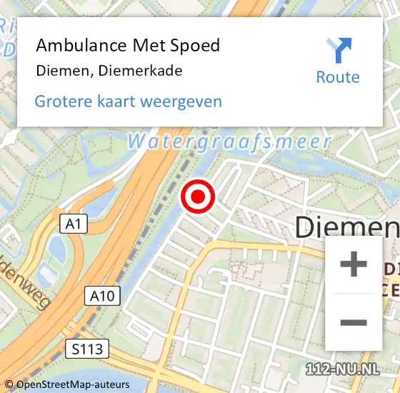 Locatie op kaart van de 112 melding: Ambulance Met Spoed Naar Diemen, Diemerkade op 27 augustus 2023 13:22