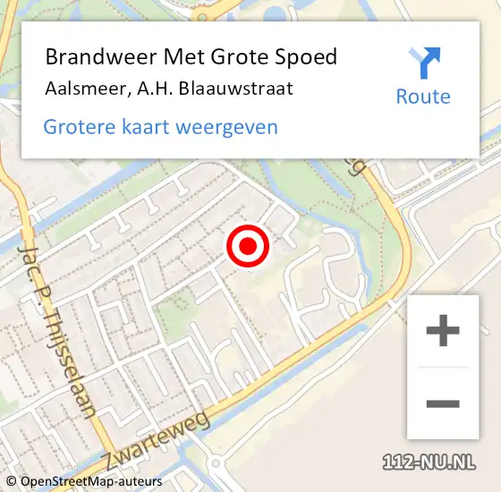 Locatie op kaart van de 112 melding: Brandweer Met Grote Spoed Naar Aalsmeer, A.H. Blaauwstraat op 27 augustus 2023 13:55