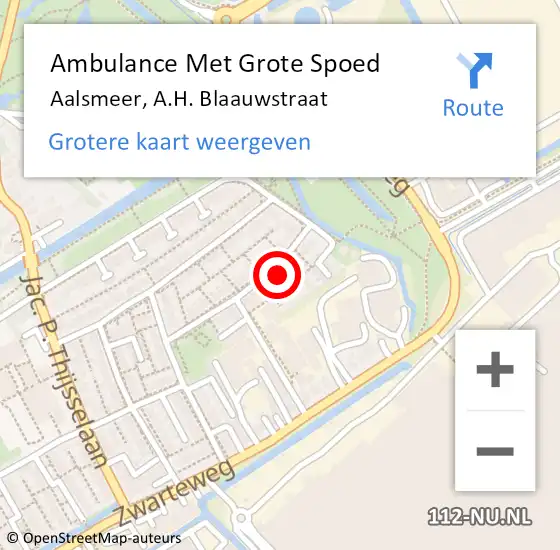 Locatie op kaart van de 112 melding: Ambulance Met Grote Spoed Naar Aalsmeer, A.H. Blaauwstraat op 27 augustus 2023 13:55