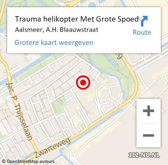 Locatie op kaart van de 112 melding: Trauma helikopter Met Grote Spoed Naar Aalsmeer, A.H. Blaauwstraat op 27 augustus 2023 13:56