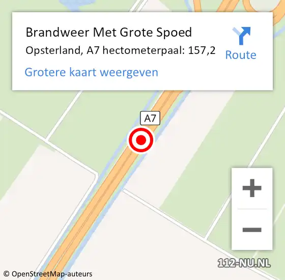 Locatie op kaart van de 112 melding: Brandweer Met Grote Spoed Naar Opsterland, A7 hectometerpaal: 157,2 op 27 augustus 2023 14:13