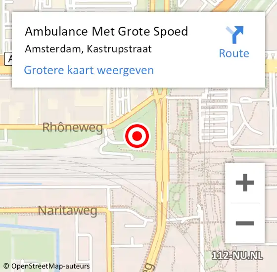 Locatie op kaart van de 112 melding: Ambulance Met Grote Spoed Naar Amsterdam, Kastrupstraat op 27 augustus 2023 14:18