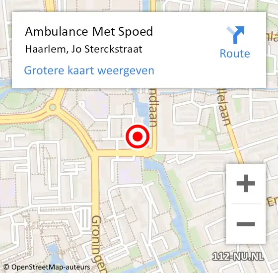 Locatie op kaart van de 112 melding: Ambulance Met Spoed Naar Haarlem, Jo Sterckstraat op 27 augustus 2023 14:40