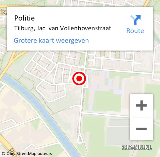 Locatie op kaart van de 112 melding: Politie Tilburg, Jac. van Vollenhovenstraat op 27 augustus 2023 14:50