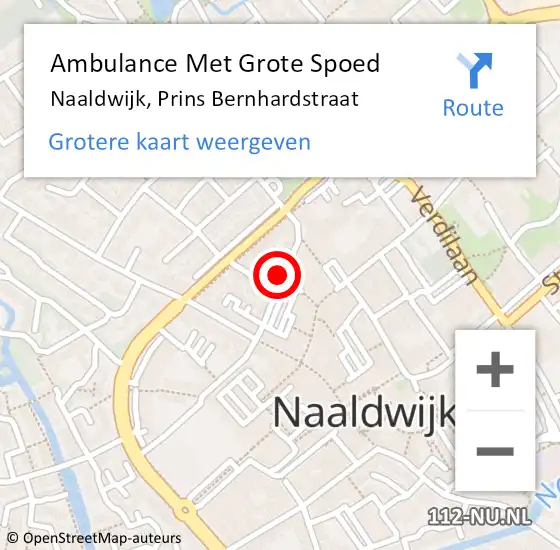 Locatie op kaart van de 112 melding: Ambulance Met Grote Spoed Naar Naaldwijk, Prins Bernhardstraat op 27 augustus 2023 15:21