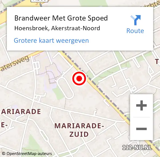 Locatie op kaart van de 112 melding: Brandweer Met Grote Spoed Naar Hoensbroek, Akerstraat-Noord op 27 augustus 2023 15:35