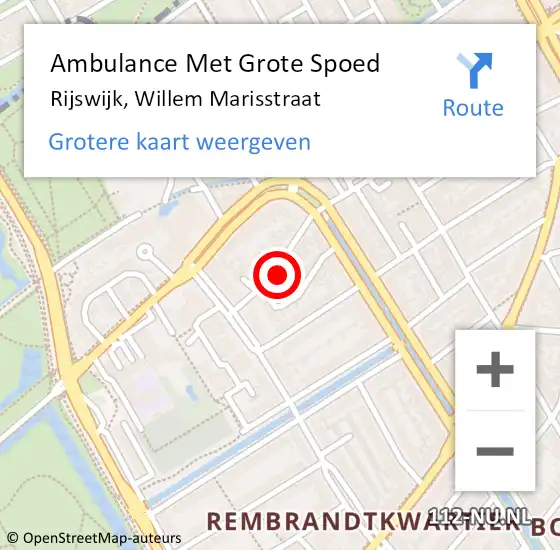Locatie op kaart van de 112 melding: Ambulance Met Grote Spoed Naar Rijswijk, Willem Marisstraat op 27 augustus 2023 15:52