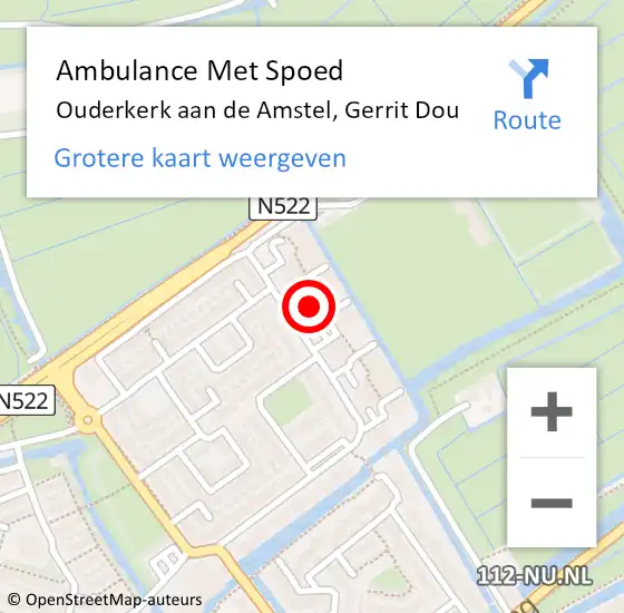 Locatie op kaart van de 112 melding: Ambulance Met Spoed Naar Ouderkerk aan de Amstel, Gerrit Dou op 27 augustus 2023 16:09