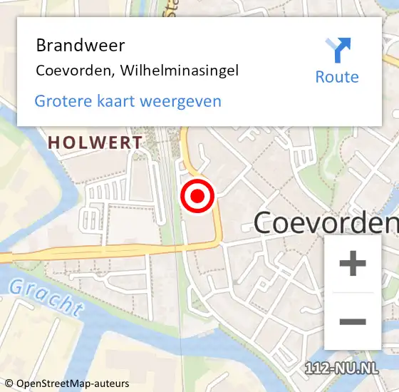 Locatie op kaart van de 112 melding: Brandweer Coevorden, Wilhelminasingel op 27 augustus 2023 16:22