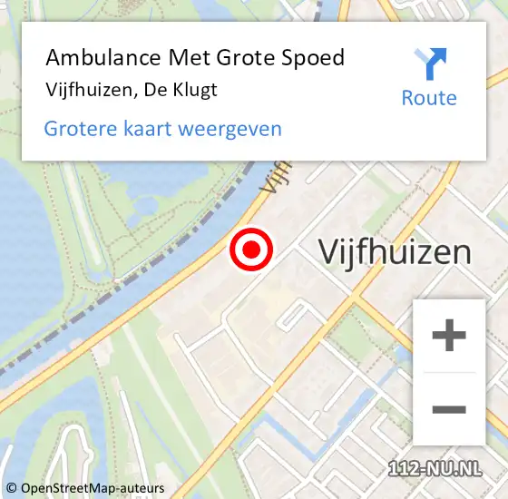 Locatie op kaart van de 112 melding: Ambulance Met Grote Spoed Naar Vijfhuizen, De Klugt op 6 september 2014 03:47