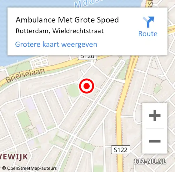 Locatie op kaart van de 112 melding: Ambulance Met Grote Spoed Naar Rotterdam, Wieldrechtstraat op 27 augustus 2023 16:51