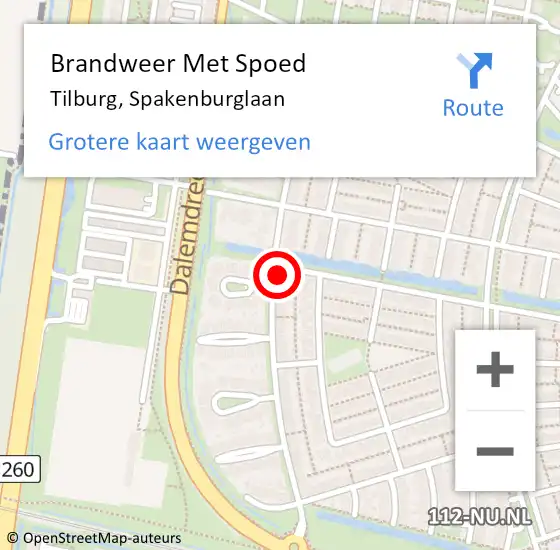 Locatie op kaart van de 112 melding: Brandweer Met Spoed Naar Tilburg, Spakenburglaan op 27 augustus 2023 17:13