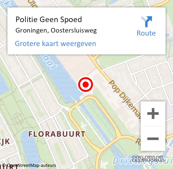 Locatie op kaart van de 112 melding: Politie Geen Spoed Naar Groningen, Oostersluisweg op 27 augustus 2023 17:21