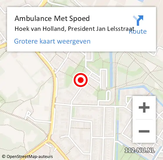 Locatie op kaart van de 112 melding: Ambulance Met Spoed Naar Hoek van Holland, President Jan Lelsstraat op 27 augustus 2023 17:40