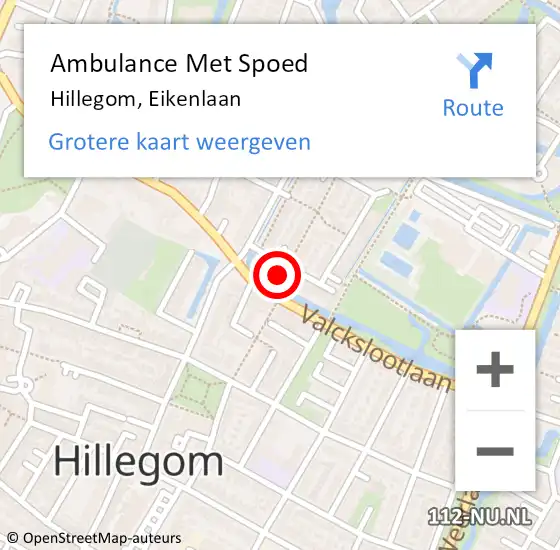 Locatie op kaart van de 112 melding: Ambulance Met Spoed Naar Hillegom, Eikenlaan op 27 augustus 2023 18:03