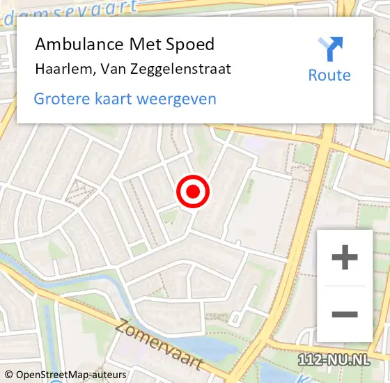 Locatie op kaart van de 112 melding: Ambulance Met Spoed Naar Haarlem, Van Zeggelenstraat op 27 augustus 2023 18:17