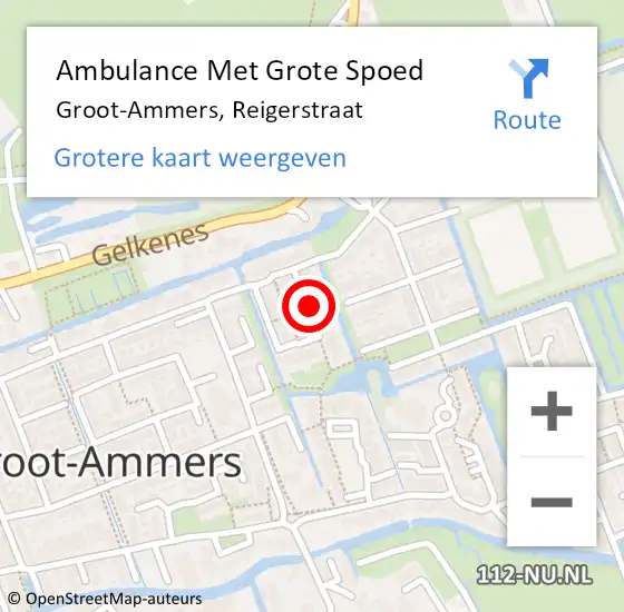 Locatie op kaart van de 112 melding: Ambulance Met Grote Spoed Naar Groot-Ammers, Reigerstraat op 27 augustus 2023 18:40