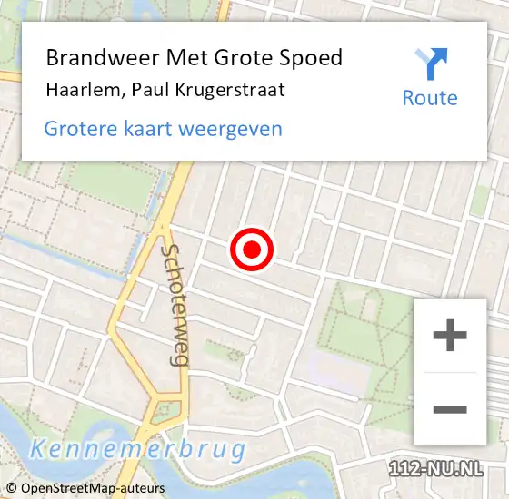 Locatie op kaart van de 112 melding: Brandweer Met Grote Spoed Naar Haarlem, Paul Krugerstraat op 27 augustus 2023 18:52