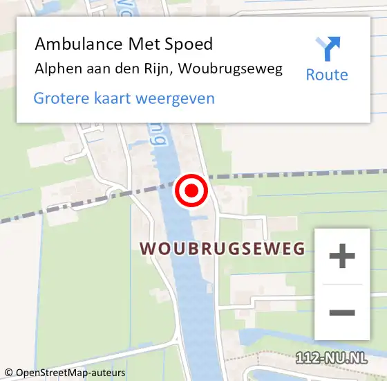 Locatie op kaart van de 112 melding: Ambulance Met Spoed Naar Alphen aan den Rijn, Woubrugseweg op 27 augustus 2023 18:59