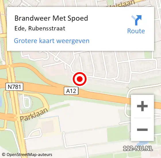 Locatie op kaart van de 112 melding: Brandweer Met Spoed Naar Ede, Rubensstraat op 27 augustus 2023 19:04