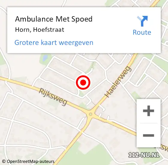Locatie op kaart van de 112 melding: Ambulance Met Spoed Naar Horn, Hoefstraat op 27 augustus 2023 19:26