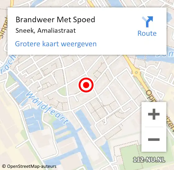 Locatie op kaart van de 112 melding: Brandweer Met Spoed Naar Sneek, Amaliastraat op 27 augustus 2023 19:30