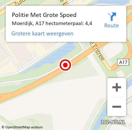 Locatie op kaart van de 112 melding: Politie Met Grote Spoed Naar Moerdijk, A17 hectometerpaal: 4,4 op 27 augustus 2023 19:30