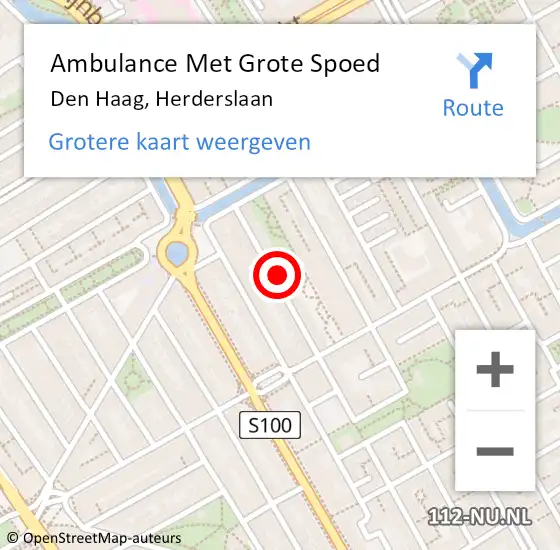 Locatie op kaart van de 112 melding: Ambulance Met Grote Spoed Naar Den Haag, Herderslaan op 27 augustus 2023 19:55
