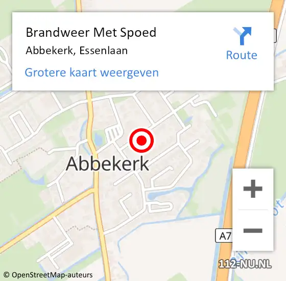 Locatie op kaart van de 112 melding: Brandweer Met Spoed Naar Abbekerk, Essenlaan op 27 augustus 2023 20:00