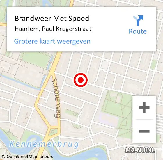 Locatie op kaart van de 112 melding: Brandweer Met Spoed Naar Haarlem, Paul Krugerstraat op 27 augustus 2023 20:12