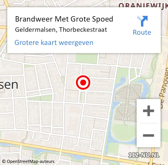 Locatie op kaart van de 112 melding: Brandweer Met Grote Spoed Naar Geldermalsen, Thorbeckestraat op 27 augustus 2023 20:16