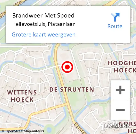 Locatie op kaart van de 112 melding: Brandweer Met Spoed Naar Hellevoetsluis, Plataanlaan op 27 augustus 2023 20:21