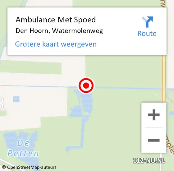 Locatie op kaart van de 112 melding: Ambulance Met Spoed Naar Den Hoorn, Watermolenweg op 27 augustus 2023 20:22