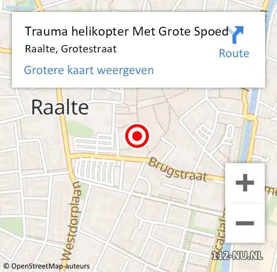 Locatie op kaart van de 112 melding: Trauma helikopter Met Grote Spoed Naar Raalte, Grotestraat op 27 augustus 2023 20:34