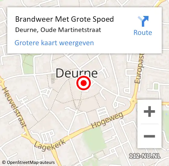 Locatie op kaart van de 112 melding: Brandweer Met Grote Spoed Naar Deurne, Oude Martinetstraat op 27 augustus 2023 21:13